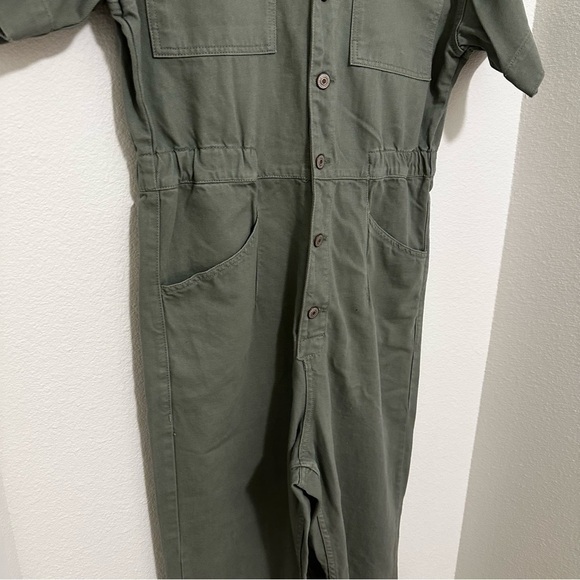 Free People Marci Denim Jumpsuit Collared Short Sleeves Sage Green Size XL Women - Picture 4 of 12